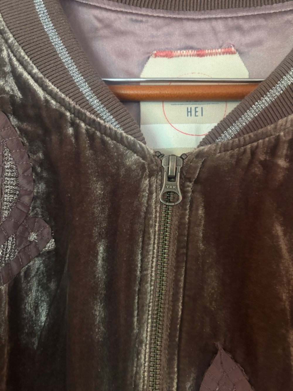 Anthropologie HEI HEI Bird Embroidered Velvet Bomber Mauve Jacket Size XL - Picture 7 of 14